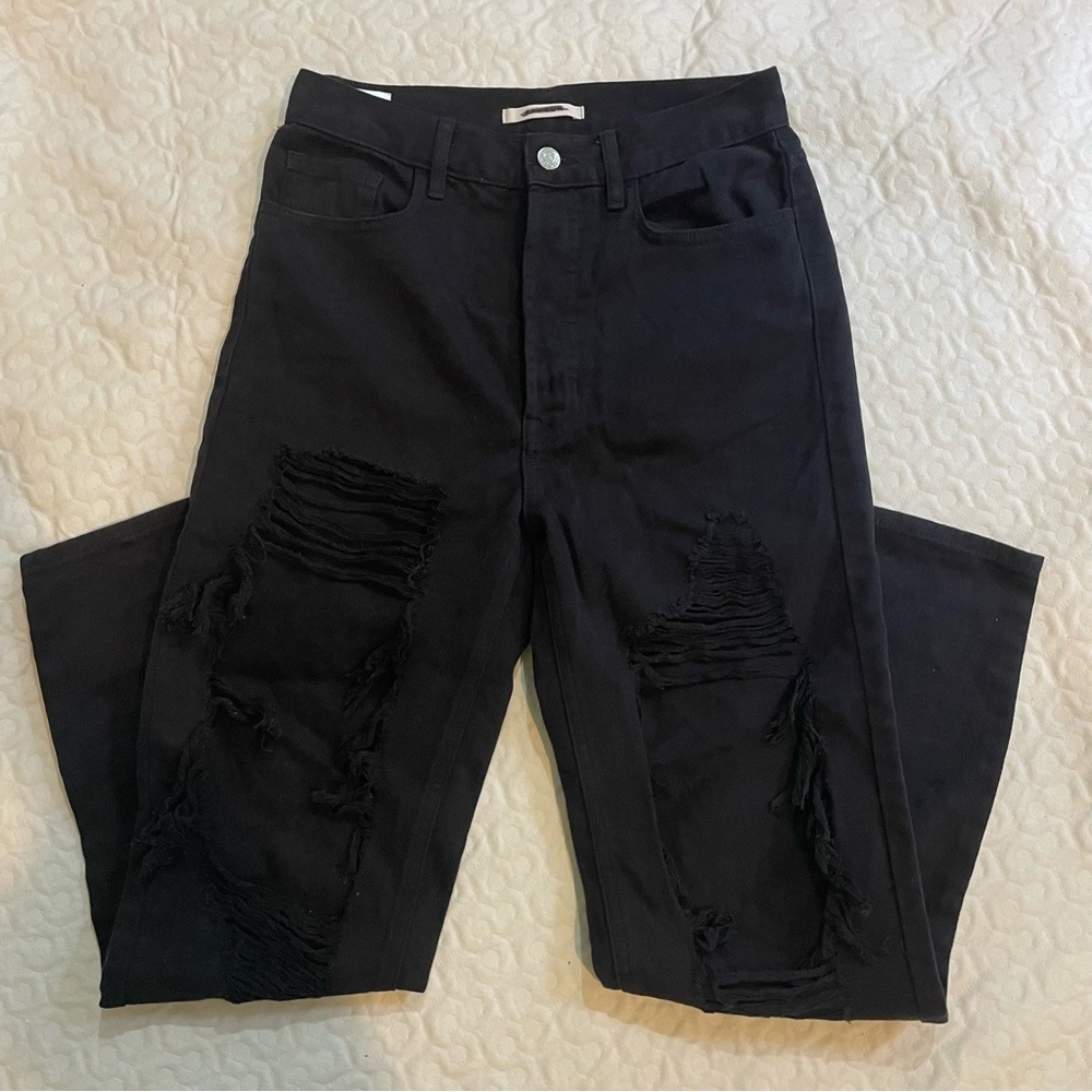 PacSun Ultra High Rise Distressed Black Denim Jeans Pants Women’s 26 Goth Ripped